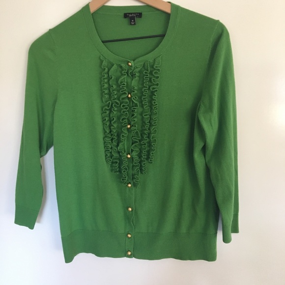 Talbots | Green Ruffle Button Cardigan | Size M - Picture 2 of 6